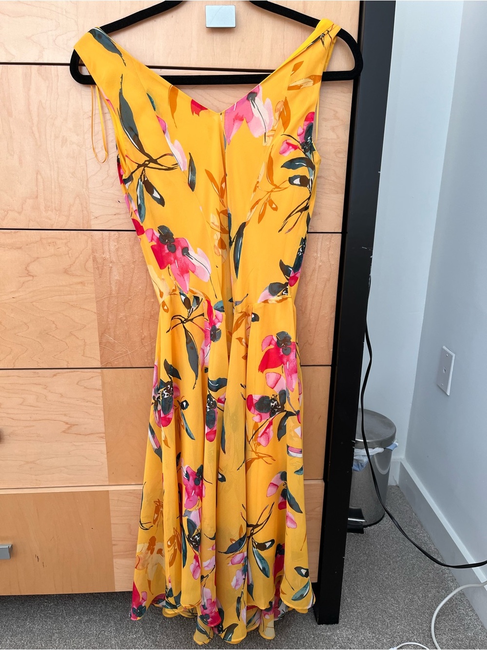Robbie Bee Yellow Floral Maxi Dress with Pink & Green Accents